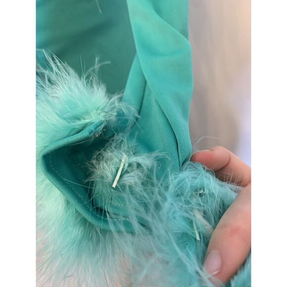 vintage 1960s 70s maxi dress emerald green long sleeve feather cuffs - Picture 4 of 9